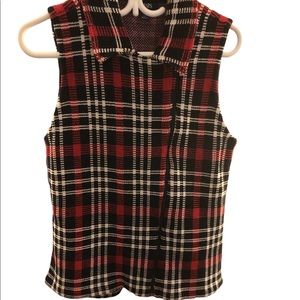 Chaps Soft Asymmetrical Zipper Vest Plaid Ladies Large